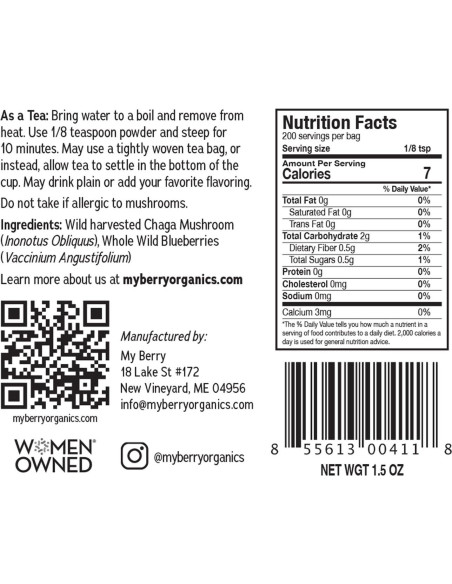 Té en Polvo de Chaga y Arándano Silvestre My Berry 42.52g