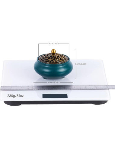 Quemador de Incienso SIKZU Cerámica Verde con Tapa de Metal