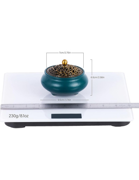 Quemador de Incienso SIKZU Cerámica Verde con Tapa de Metal