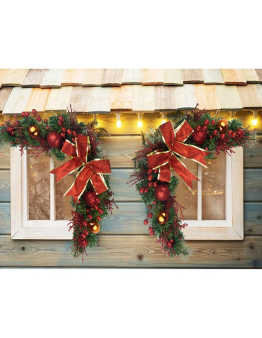 Adorno Navideño Swag JOJAZE 80 cm con Lazo y Berries Rojas