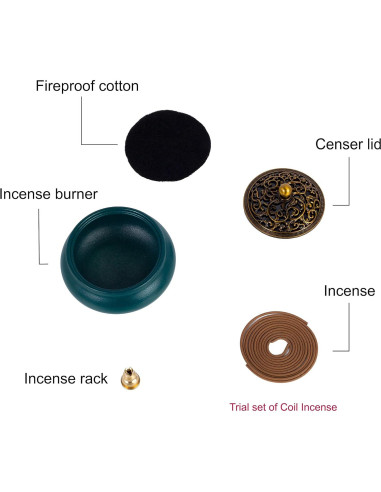 Quemador de Incienso SIKZU Cerámica Verde con Tapa de Metal