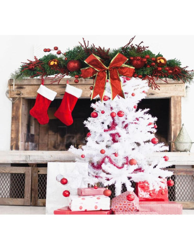 Adorno Navideño Swag JOJAZE 80 cm con Lazo y Berries Rojas