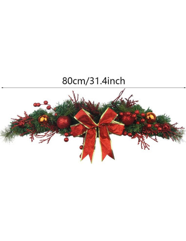 Adorno Navideño Swag JOJAZE 80 cm con Lazo y Berries Rojas