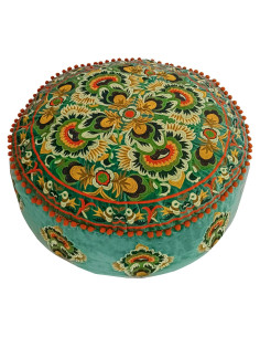 Cubierta Puff Redondo Terciopelo Verde Mandala Life ART 61cm