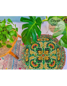 Cubierta Puff Redondo Terciopelo Verde Mandala Life ART 61cm 2