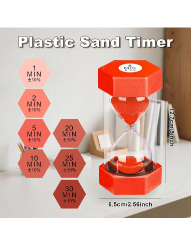 Reloj de Arena Colorido YLTIMER 30 Minutos Hexagonal Rojo