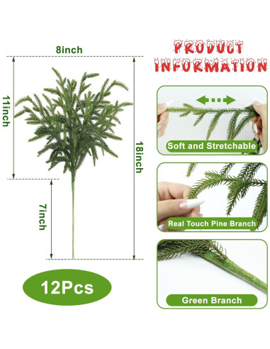 Ramas de Pino Artificial Artgar 12 Pcs 45.72 cm Verde