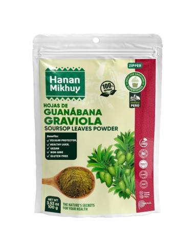 Polvo de Hoja de Guanábana 100g HANAN MIKHUY - Vegano, Sin Gluten