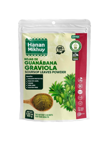 Polvo de Hoja de Guanábana 100g HANAN MIKHUY - Vegano, Sin Gluten