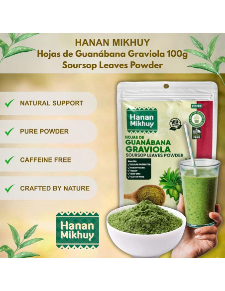 Polvo de Hoja de Guanábana 100g HANAN MIKHUY - Vegano, Sin Gluten
