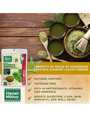 Polvo de Hoja de Guanábana 100g HANAN MIKHUY - Vegano, Sin Gluten