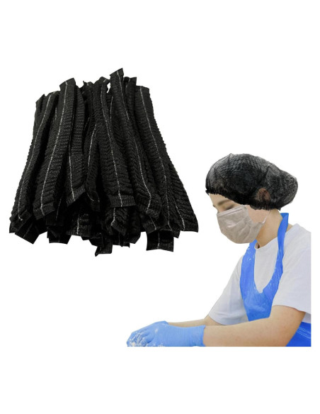 100 Gorras Bouffant Desechables Negras para Cocina y Belleza