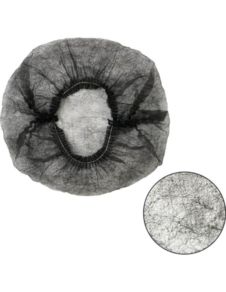 100 Gorras Bouffant Desechables Negras para Cocina y Belleza