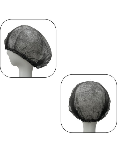 100 Gorras Bouffant Desechables Negras para Cocina y Belleza