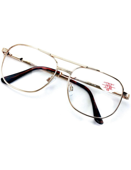 Gafas de lectura de metal oro con bisagra de resorte 1.0x