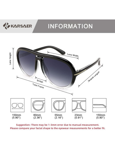 Gafas de sol aviador Karsaer unisex retro 55mm UV400