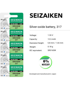 Batería de Reloj Seiko 317 SR516SW 1.55V 2 Unidades Libre de Mercurio 2
