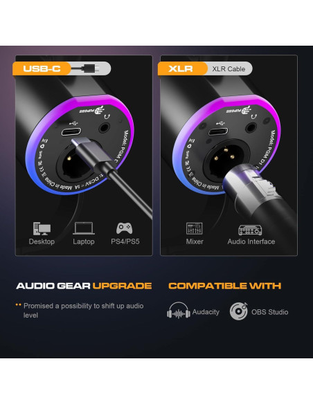 Micrófono Dinámico USB/XLR para Podcast con Soporte de Brazo