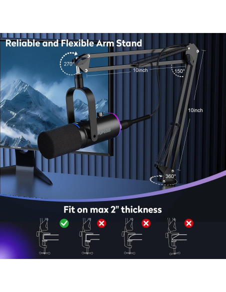 Micrófono Dinámico USB/XLR para Podcast con Soporte de Brazo