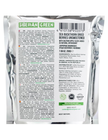 Bayas de Espino de Mar Siberiano 200 g 100% Naturales