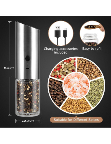 Juego de Molinillos Eléctricos de Sal y Pimienta VEVOK CHEF
