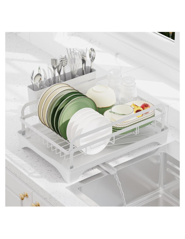 Escurridor de Platos HOMEBOSILY Blanco con Drenaje Automático