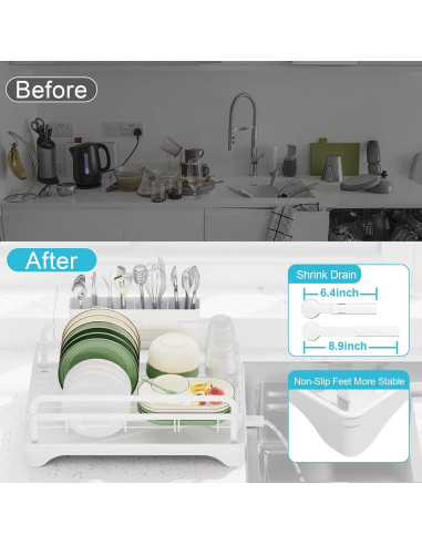 Escurridor de Platos HOMEBOSILY Blanco con Drenaje Automático