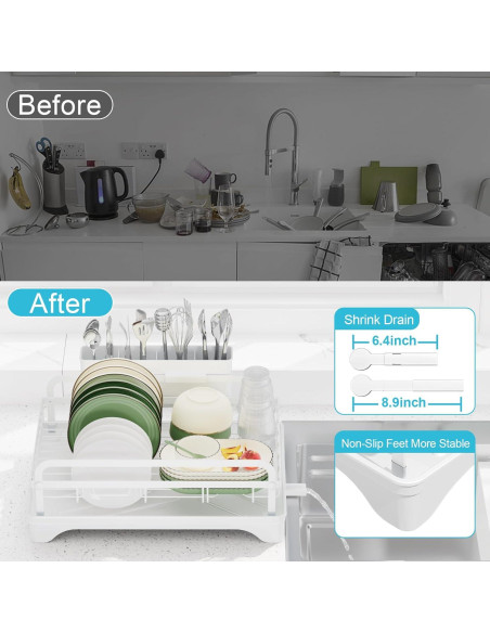 Escurridor de Platos HOMEBOSILY Blanco con Drenaje Automático