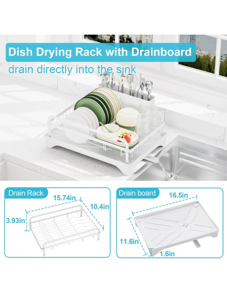Escurridor de Platos HOMEBOSILY Blanco con Drenaje Automático