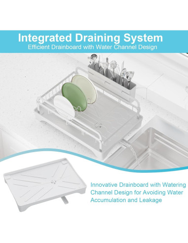 Escurridor de Platos HOMEBOSILY Blanco con Drenaje Automático
