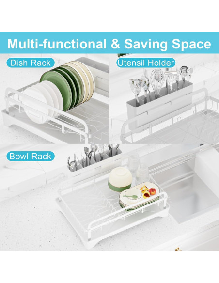 Escurridor de Platos HOMEBOSILY Blanco con Drenaje Automático