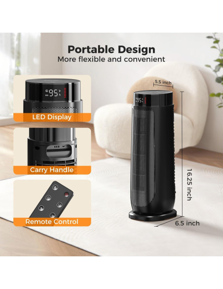 Calentador de espacio BREEZOME 1500W con control remoto y termostato