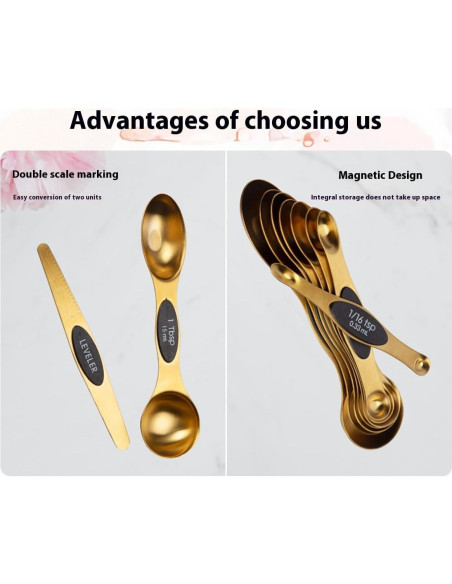 Juego de 9 Cucharas Medidoras Magnéticas de Acero Inoxidable