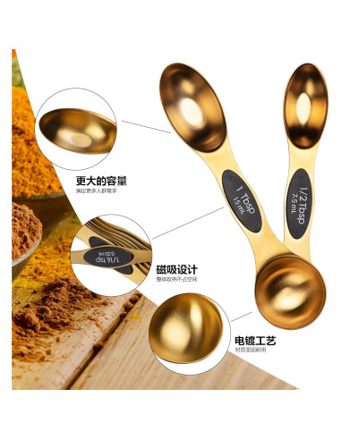 Juego de 9 Cucharas Medidoras Magnéticas de Acero Inoxidable