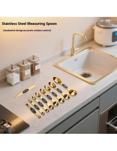 Juego de 9 Cucharas Medidoras Magnéticas de Acero Inoxidable
