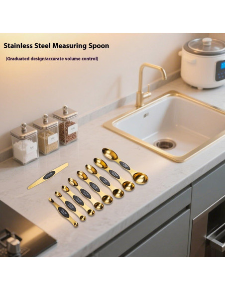 Juego de 9 Cucharas Medidoras Magnéticas de Acero Inoxidable