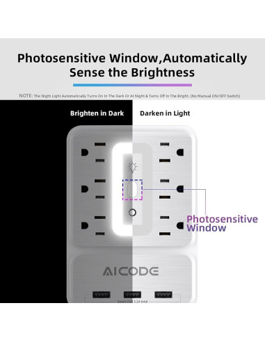 Extensor de Enchufe AICODE 6 Salidas CA y 3 USB 3.2A