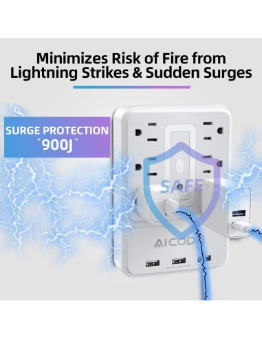 Extensor de Enchufe AICODE 6 Salidas CA y 3 USB 3.2A