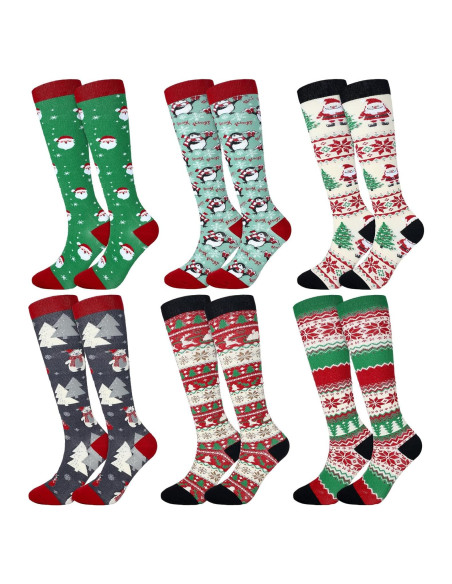 6 Pares de Calcetines de Compresión Navideños Yinder 20-30 mmHg