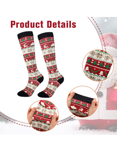 6 Pares de Calcetines de Compresión Navideños Yinder 20-30 mmHg
