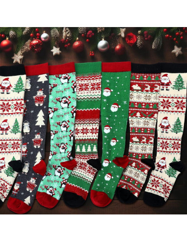 6 Pares de Calcetines de Compresión Navideños Yinder 20-30 mmHg