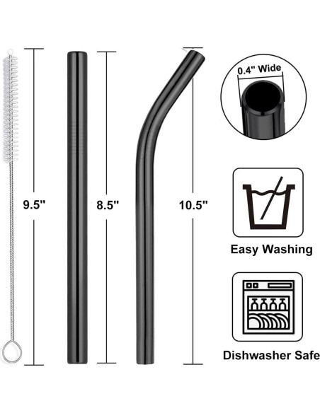 Juego de 6 Popotes Reutilizables Vannise Acero Inoxidable 21.6-26.7 cm