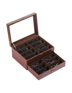 Estuche Organizador de Gafas AUTOARK 16 Compartimentos Café