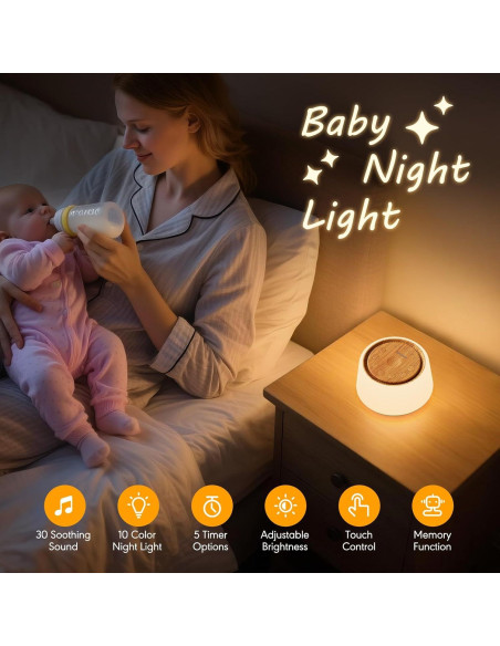 Máquina de Ruido Blanco SMILEBOP B69 con Luz Nocturna 30 Sonidos