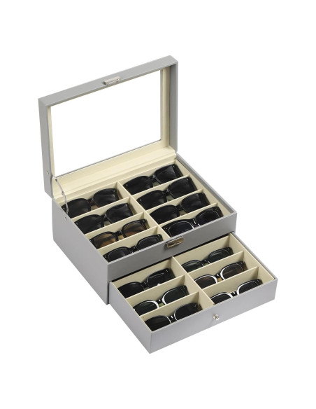 Caja de Almacenamiento AUTOARK para 16 Gafas de Cuero Gris Caja de Almacenamiento AUTOARK para 16 Gafas de Cuero Gris