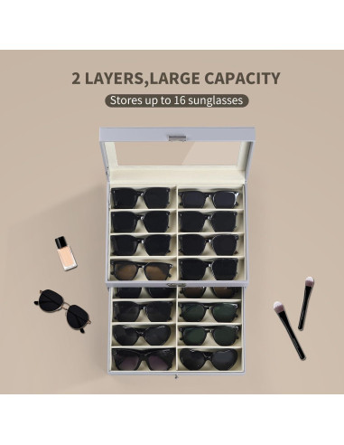 Caja de Almacenamiento AUTOARK para 16 Gafas de Cuero Gris