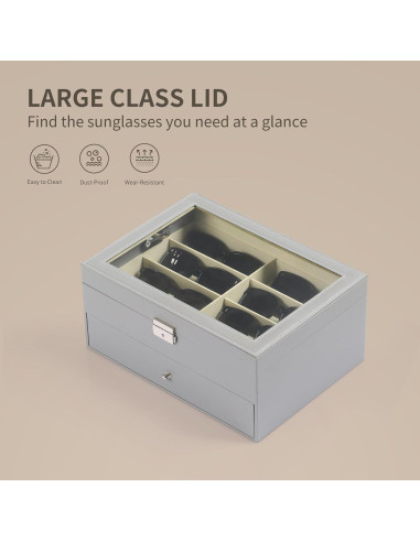 Caja de Almacenamiento AUTOARK para 16 Gafas de Cuero Gris