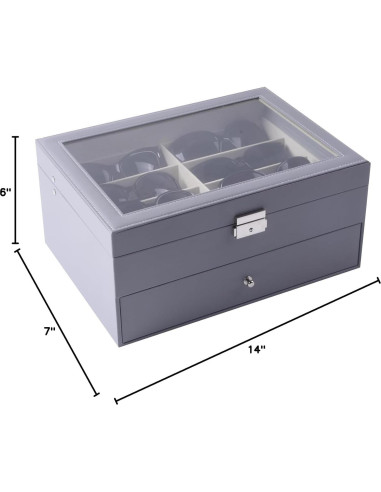 Caja de Almacenamiento AUTOARK para 16 Gafas de Cuero Gris