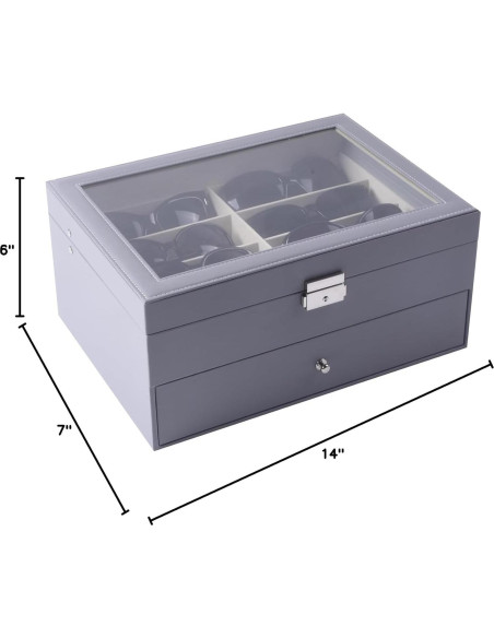 Caja de Almacenamiento AUTOARK para 16 Gafas de Cuero Gris Caja de Almacenamiento AUTOARK para 16 Gafas de Cuero Gris