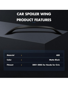 Alerón trasero GFJEF para Honda Civic 2001-2005 negro mate 2